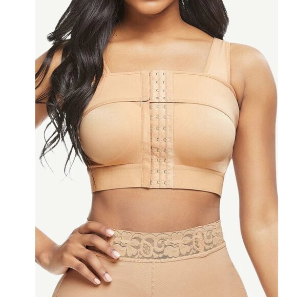 Post-Surgical Breast Band 3 Rows Hooks Chest Strap Wireless Two-Piece Sport Bra - Picture 1 of 8